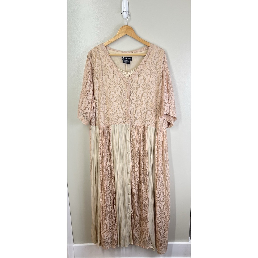 Gauzy Lace Cottage Core Button Front Dress 90's Plus Size 2X/3X Whimsey Fairy